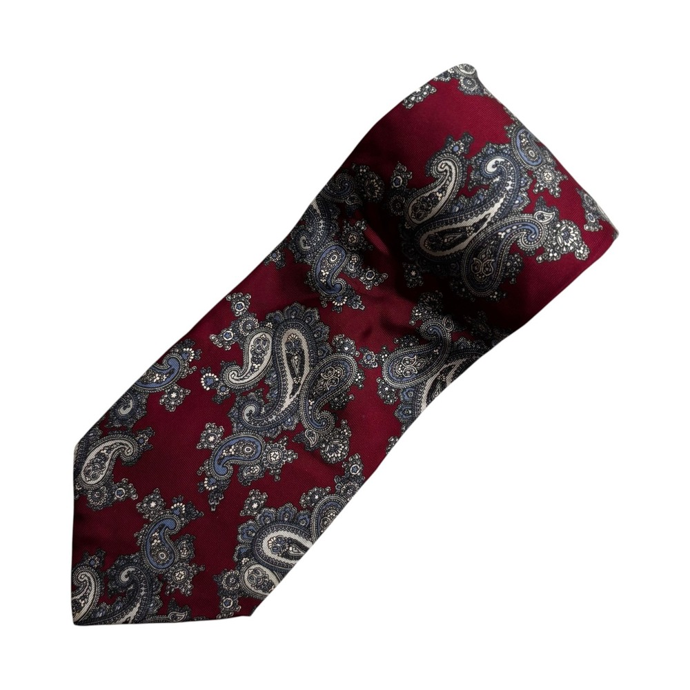 Bill Blass Men's Necktie Dark Red Floral Pattern 100% Silk - Picture 2 of 7